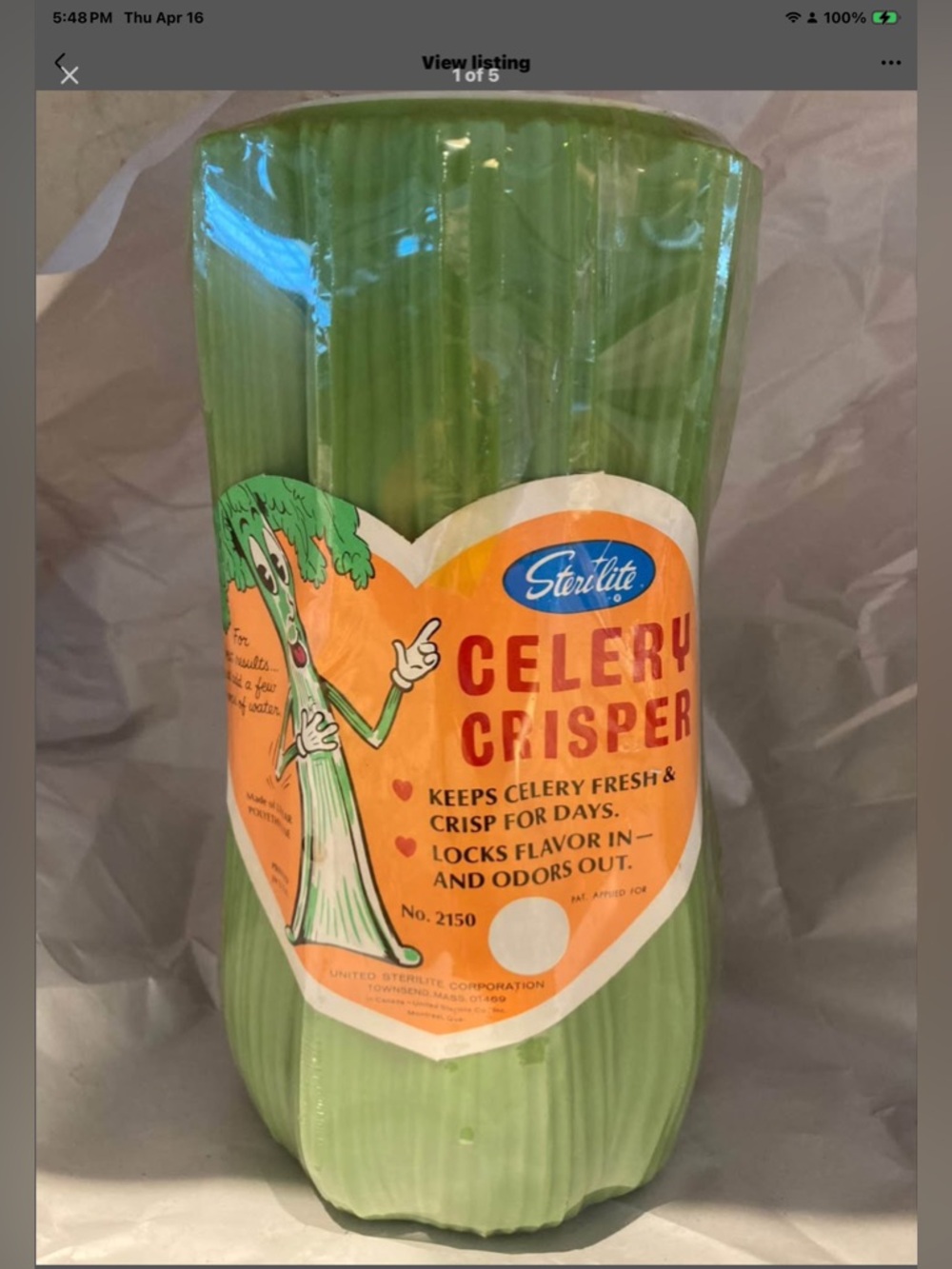 Vtg 1970s Sterilite Celery Crisper Kitchen Container Sealed With Lid Made USA